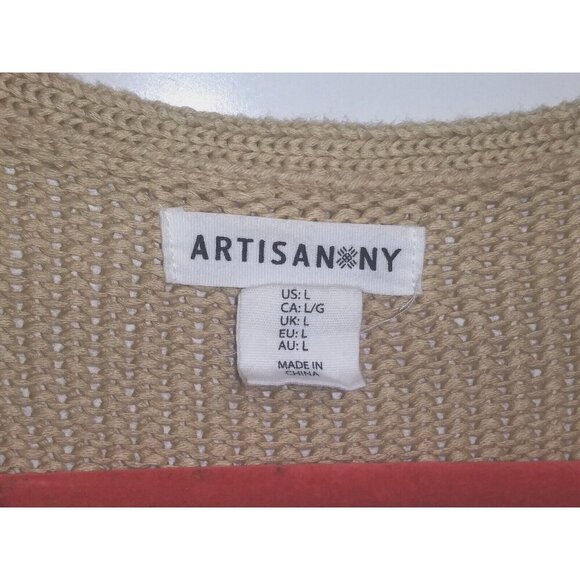 Artisan NY Sweater Cardigan Womens Sz L beige Tan Fringed front open long sleeve - Picture 5 of 7